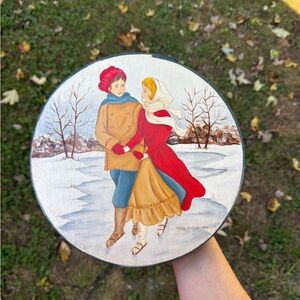 Vintage hand painted Christmas box 10 inches